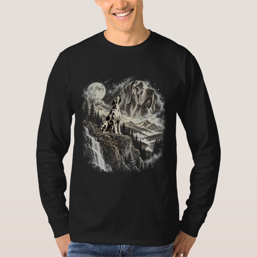 Great Dane Retro Vintage Moon Howl Long Sleeve Shirt