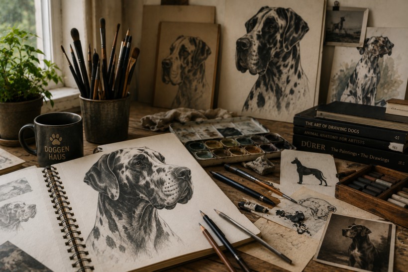 Great Dane sketches and art materials