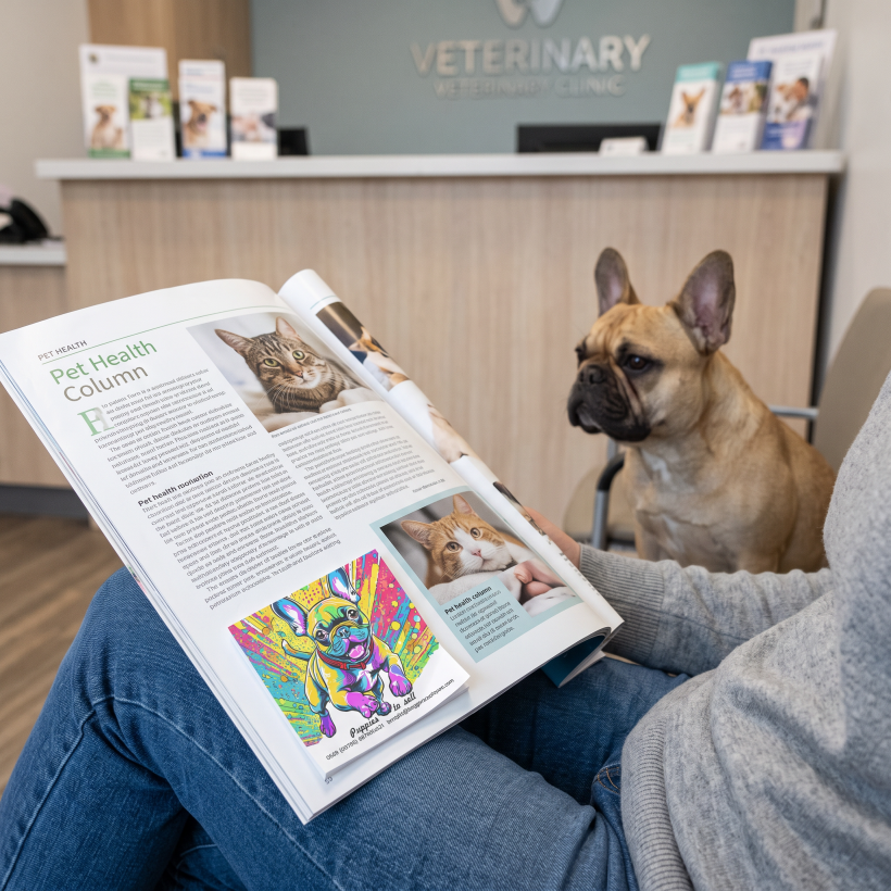 French Bulldog Mini Poster – Micro Ad – Hidden Hint Post‑it Notes